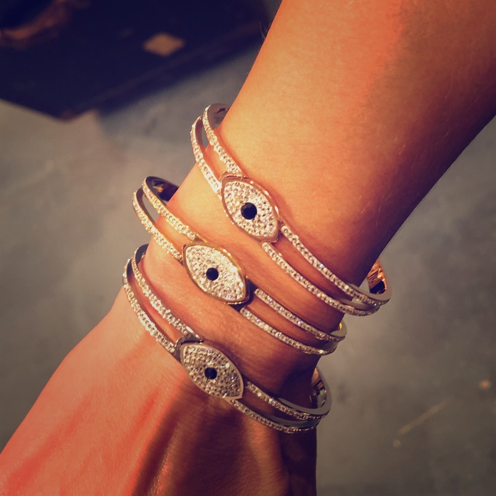 Evil eye double stone stainless steel infinity